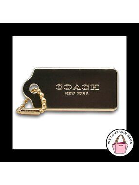 New COACH NEW YORK Hang Tag Bag Charm Keychain Gold Brass Metal 1.75" Medium
